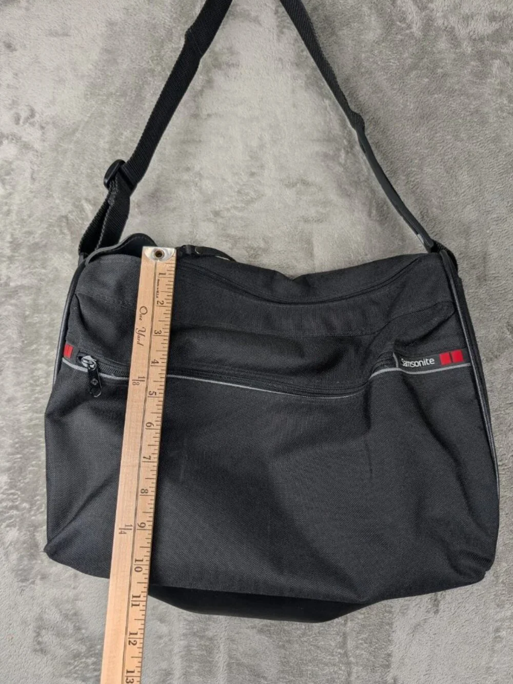 Vintage Samsonite Messenger Bag Black Canvas Fabric Oyster GLS With Long Strap